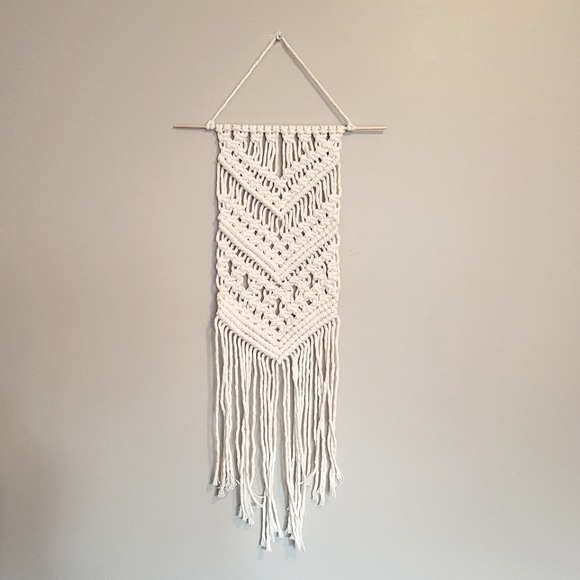 Macrame wall hanging white chevron hand-made small cotton rope tapestry decor - Picture 5 of 5